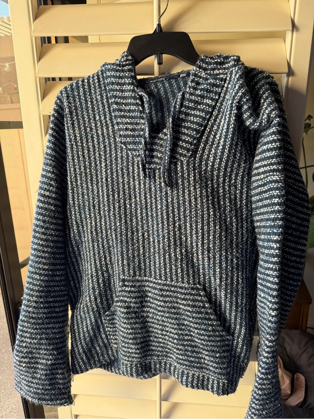 Striped Blue Knit Pullover Sweater Hoodie - Men